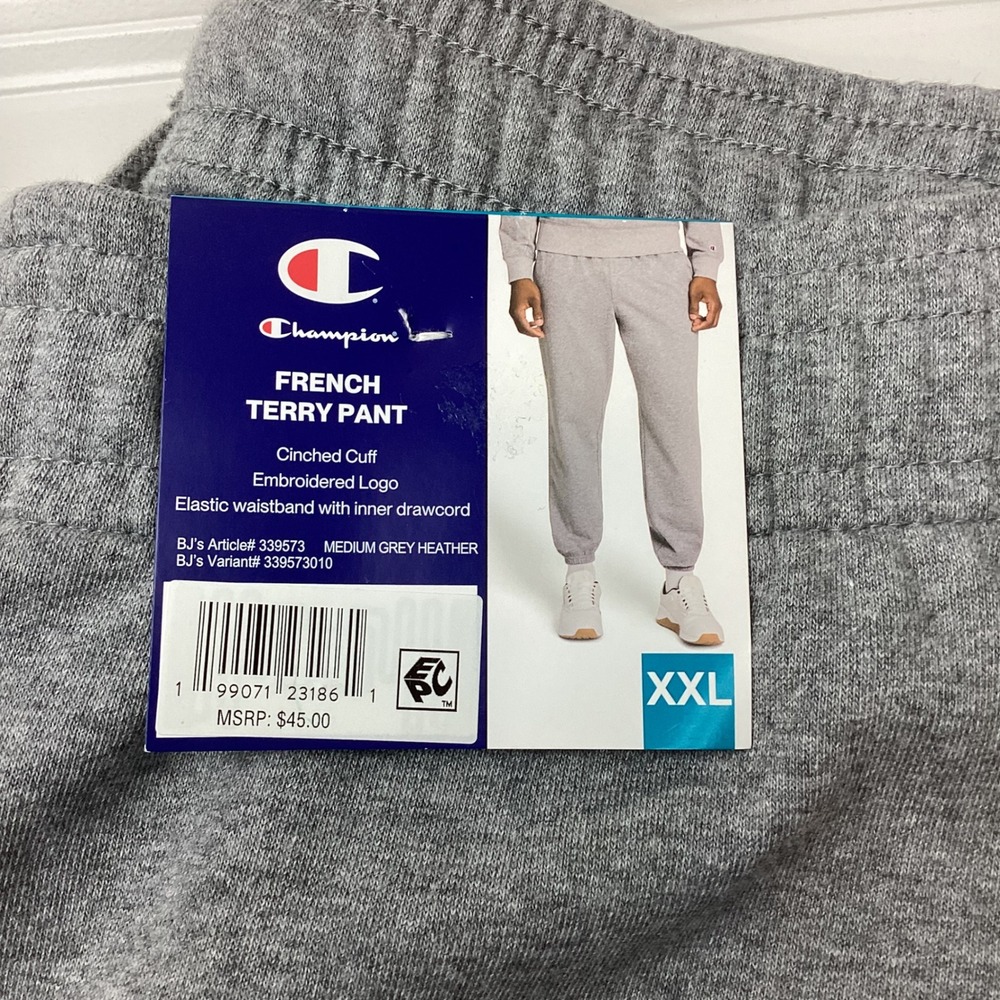 Champion French Terry Pants Grey Heather XXL Joggers Cinched Cuff 339573 pockets - Picture 2 of 6